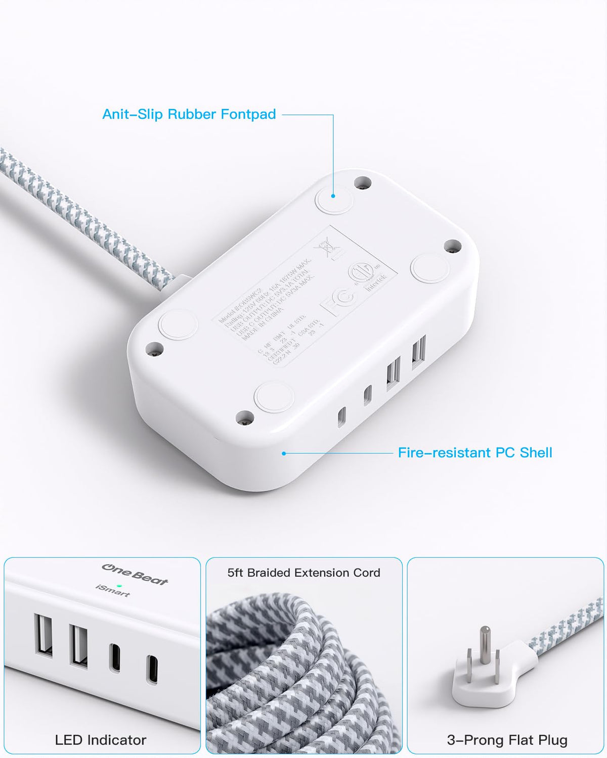 One Beat braided cord offers durable, tangle-free charging.