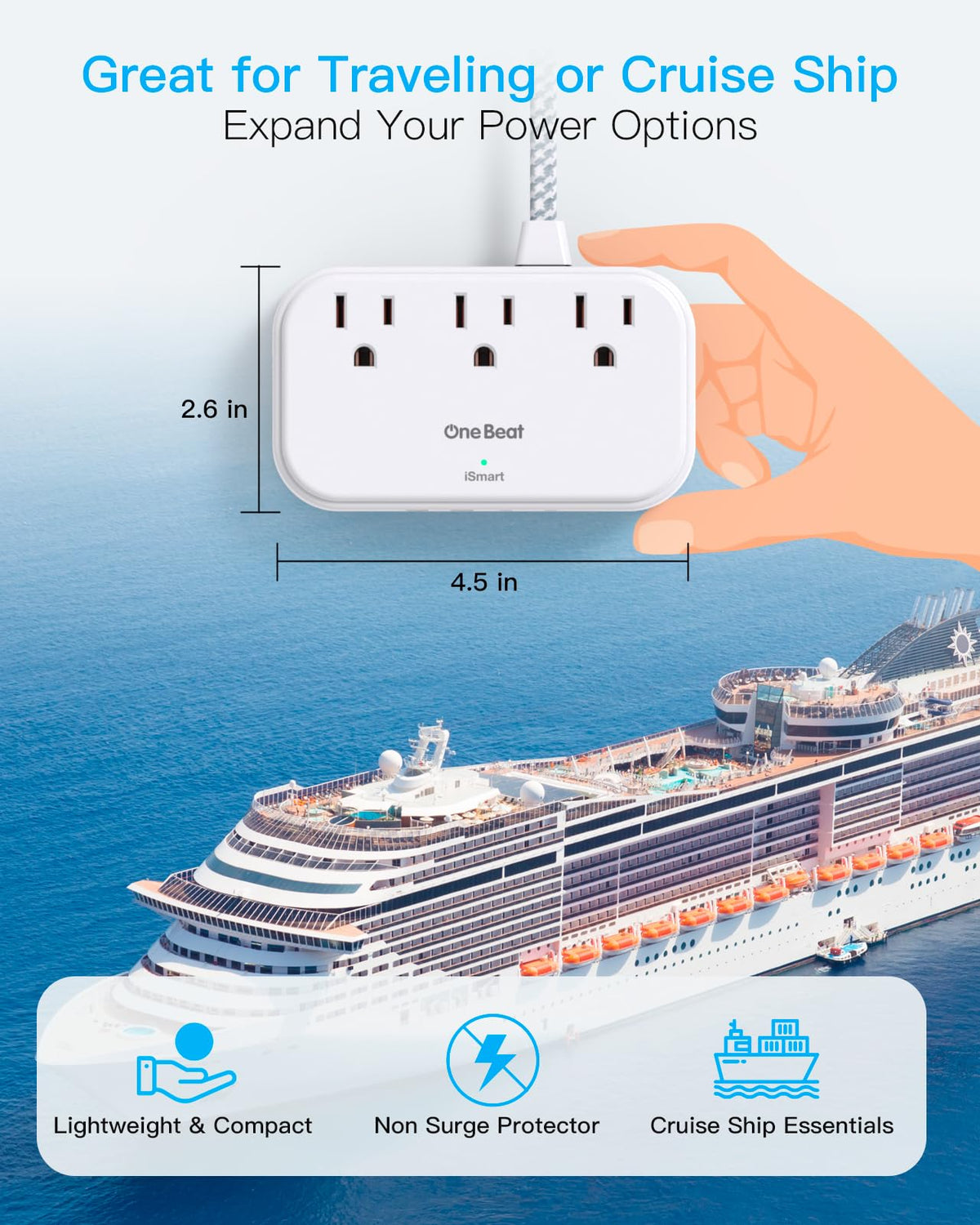 One Beat cruise and dorm travel compact power strip.
