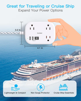 One Beat cruise essentials flat plug 10 ft cord fits behind furniture in cabins.