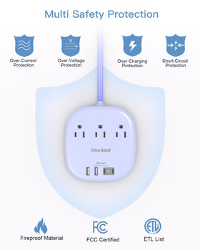 One Beat ETL FCC certified strip safeguards devices from over-current and overheating during travel