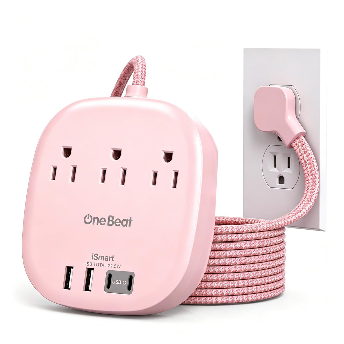 One Beat cruise power strip with flat plug for space-saving setup