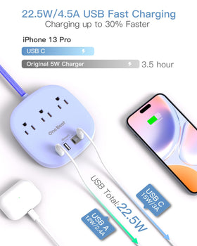 One Beat cruise power strip with USB ports glowing, ideal for charging phones and tablets