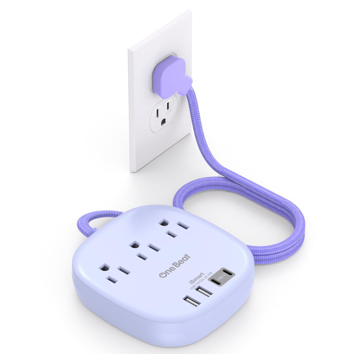 One Beat cruise power strip purple front view with multiple ports for organized charging