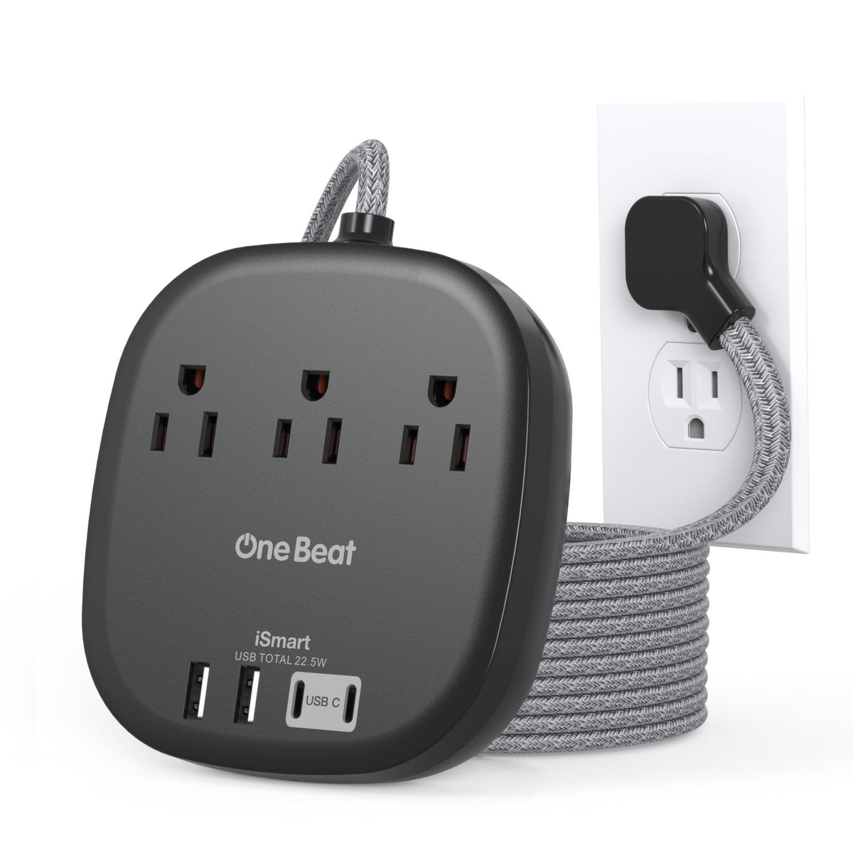 One Beat cruise-strip-flat-plug-6ft-extension saves space behind furniture.