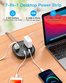 One Beat cruise power strip front view showing 3 outlets and USB ports.