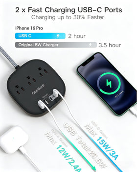 One Beat strip plug design highlights ultra‑thin flat plug for wall clearance.
