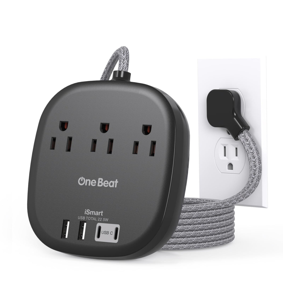 One Beat cruise power strip side view with slim profile for tight cabin spaces.