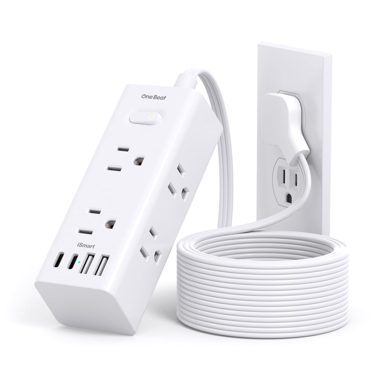 One Beat flat plug with 10ft cord saves space and hides behind furniture