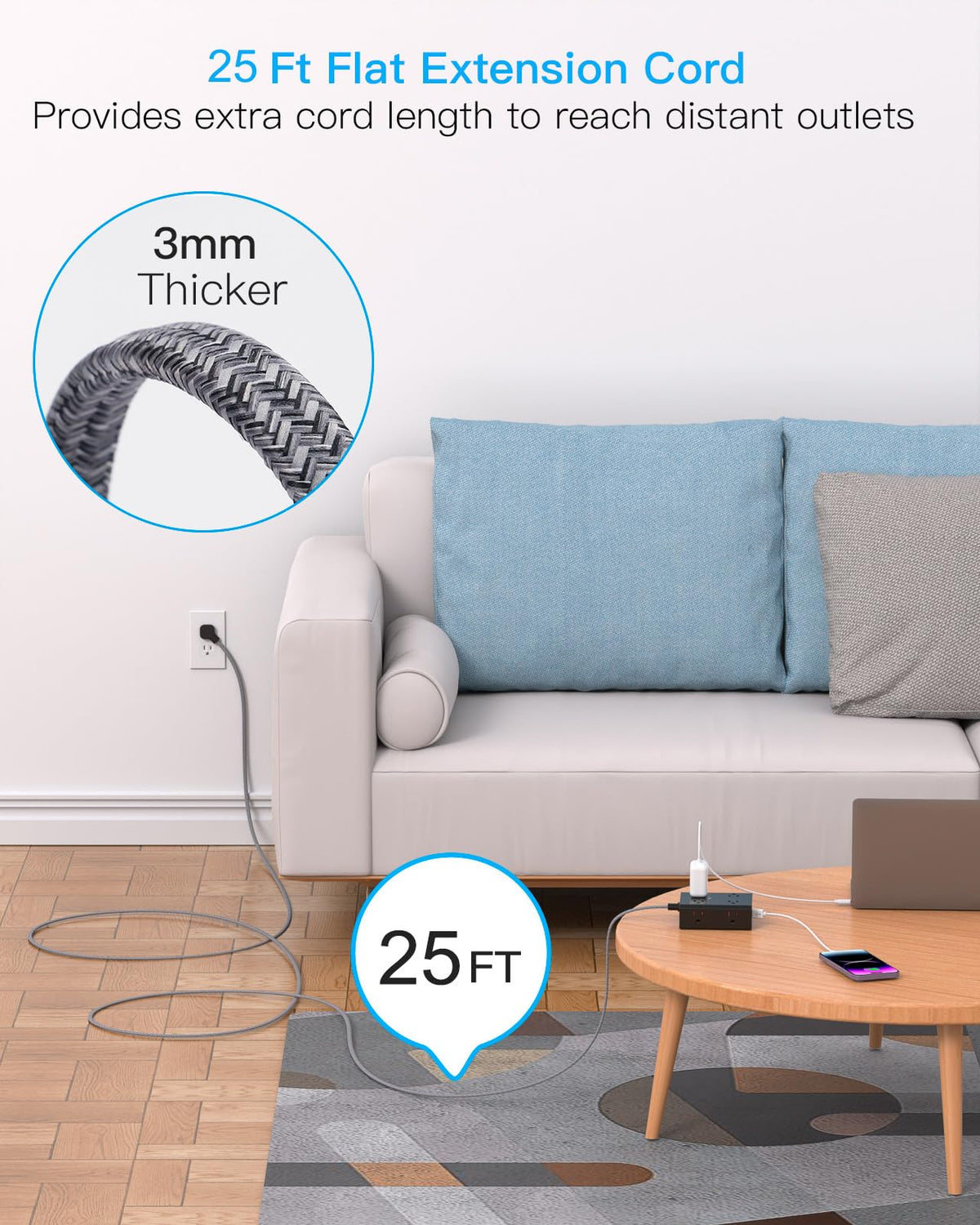 One Beat flat plug closeup slim design saves space and fits furniture flush to wall