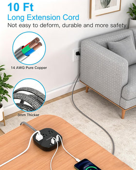 One Beat flat plug power strip fits behind furniture in tight spaces.