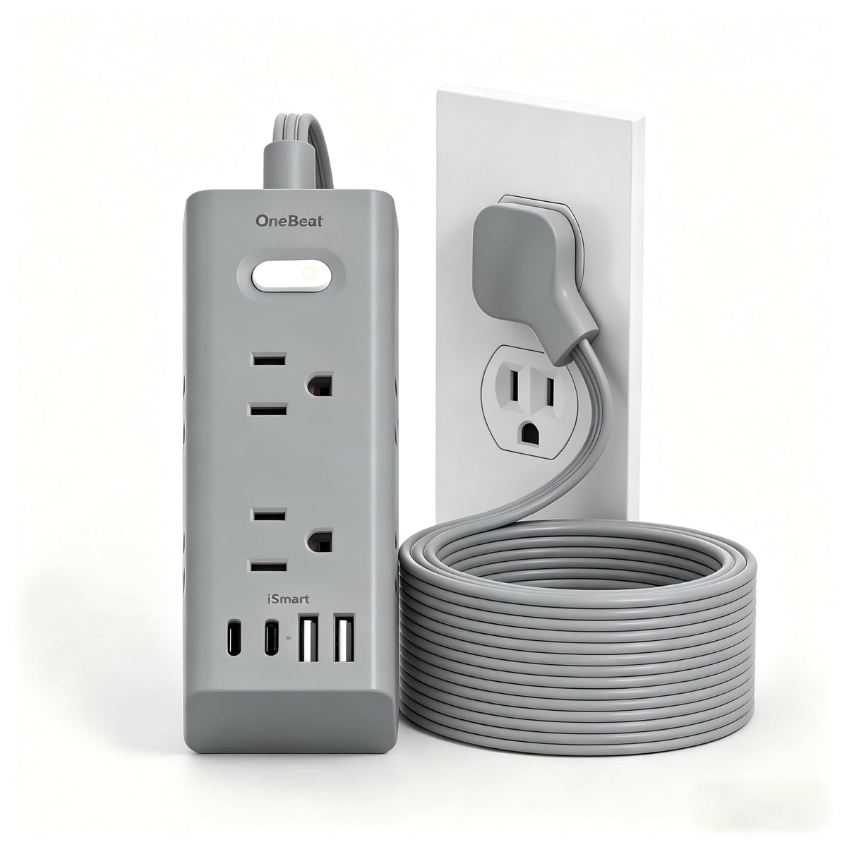 One Beat front view showing flat plug and six outlets for space saving