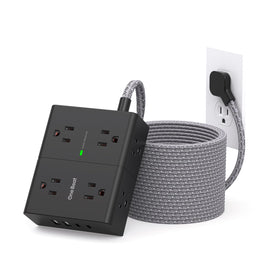 One Beat front view power strip showing eight outlets and four USB ports for versatile charging