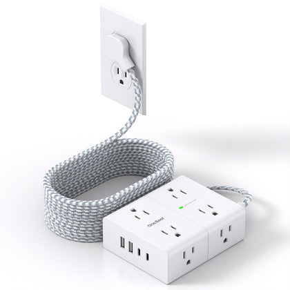 One Beat front view of power strip showing outlets and USB ports for organized charging