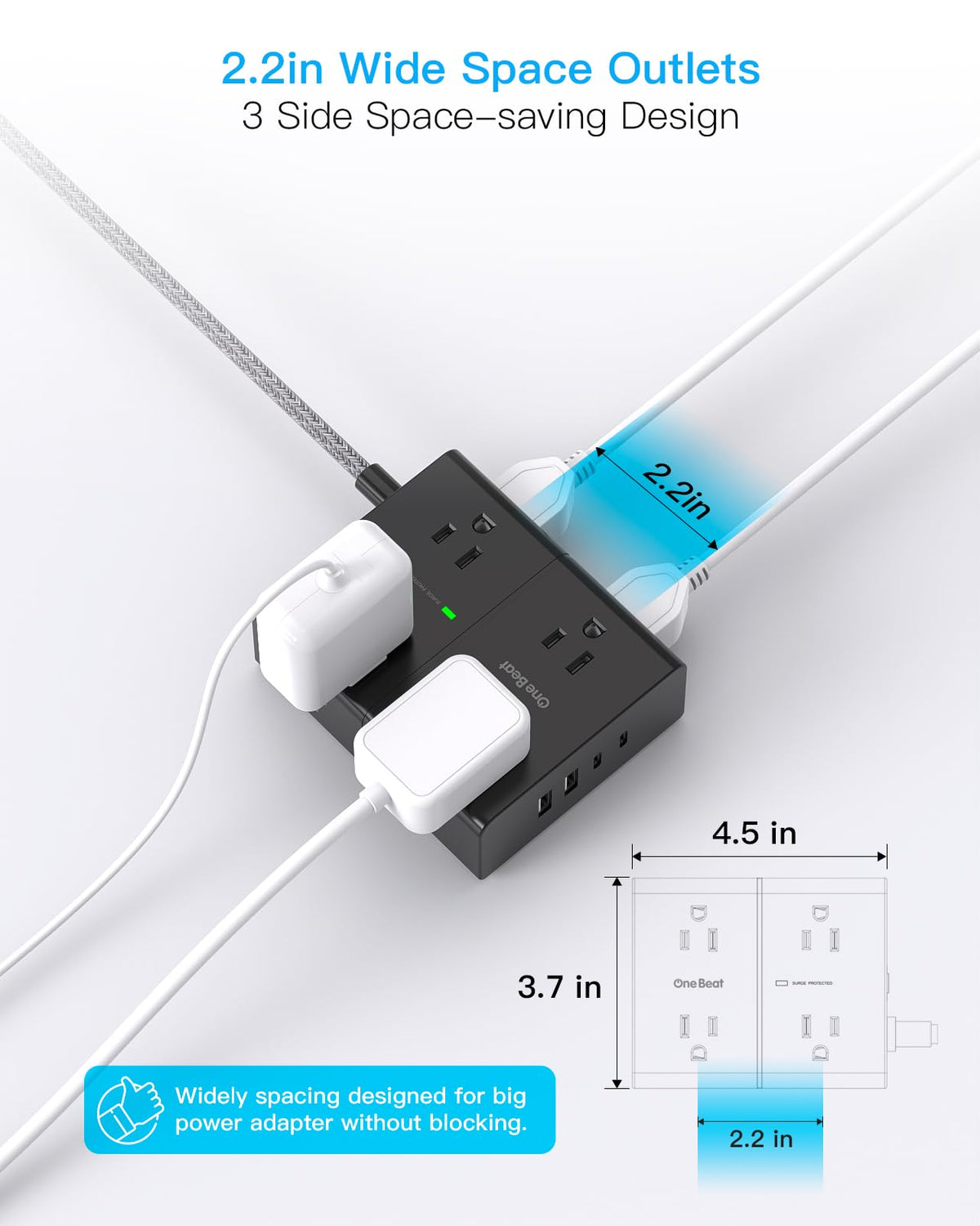 One Beat surge indicator and switch closeup displays protection status and easy power control