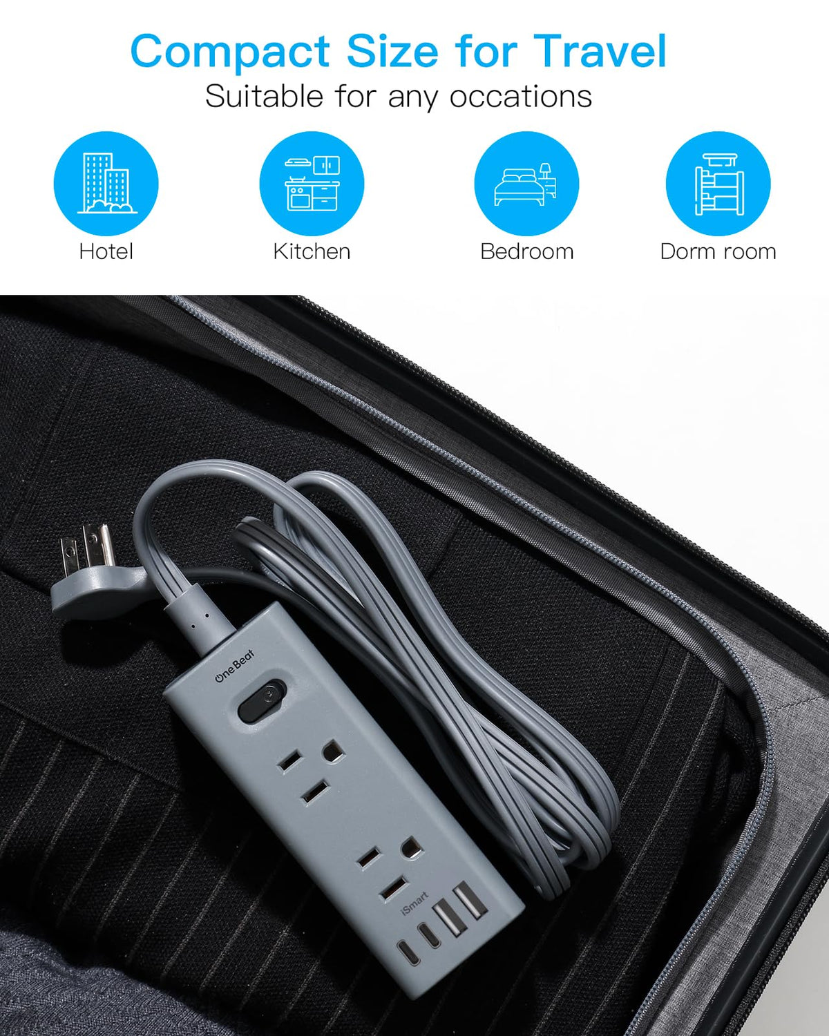 One Beat packed in travel bag for portable power on the go