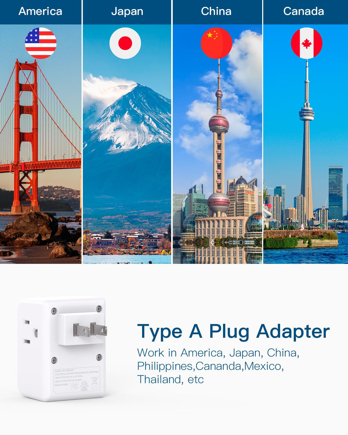 One Beat US-to-Japan adapter showing USB ports for simultaneous device charging.
