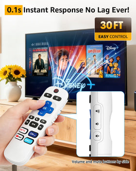 OneBom remote pointed at Roku TV showing reliable infrared performance