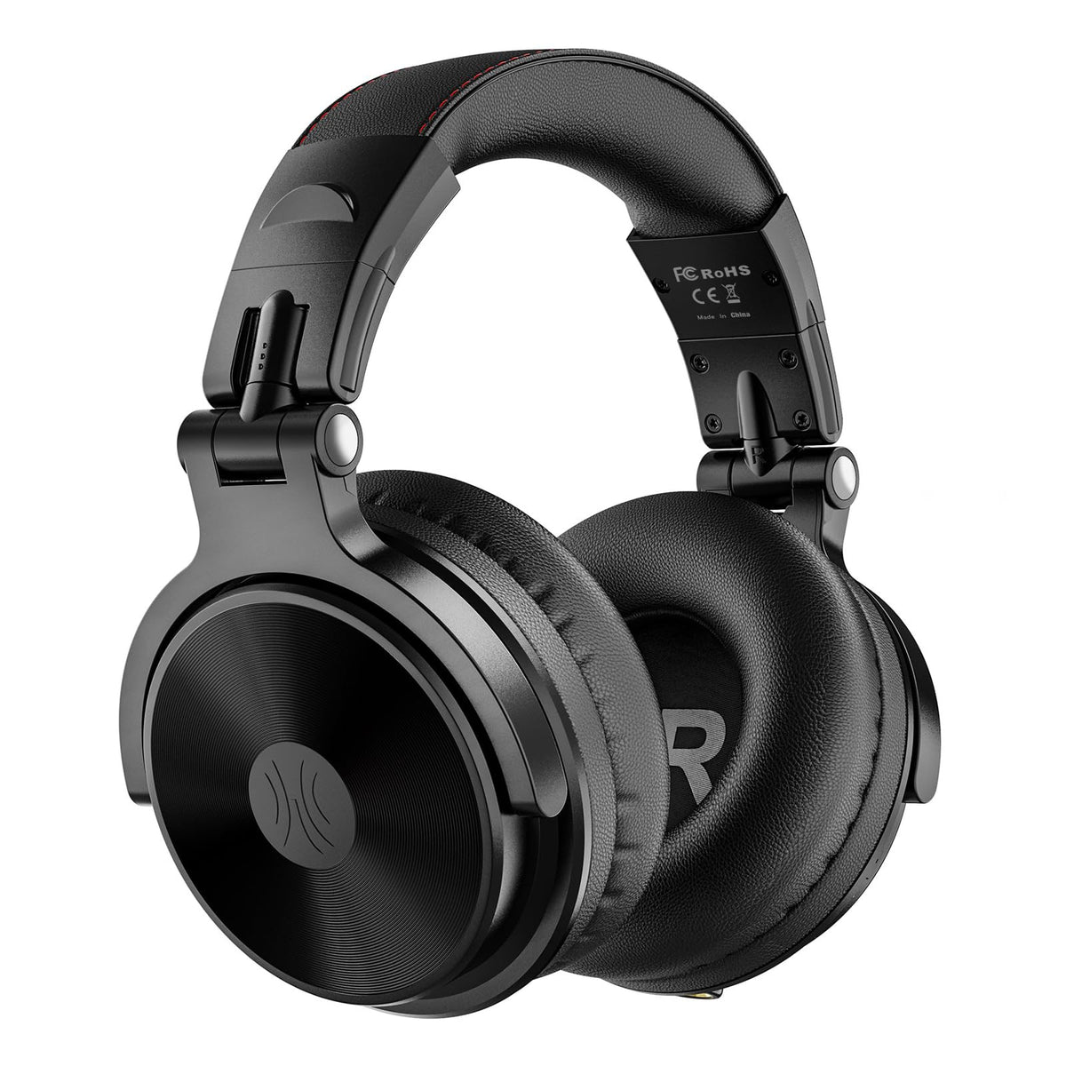 OneOdio front view showing sleek black foldable design and portability