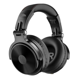 OneOdio front view showing sleek black foldable design and portability