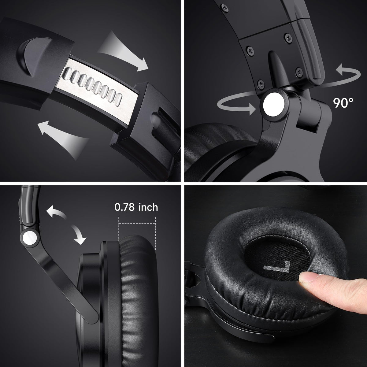OneOdio controls and label closeup for easy on-device adjustments