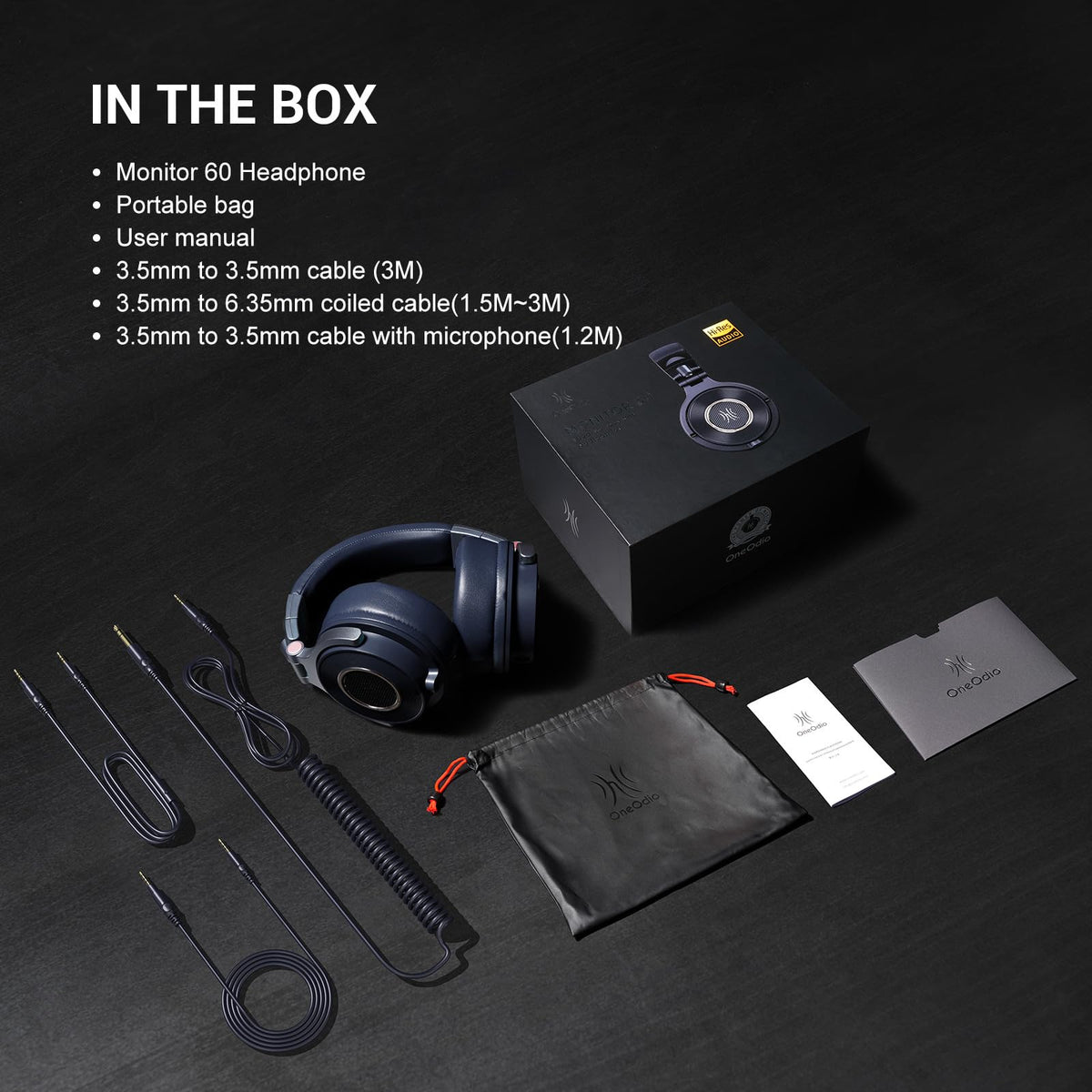 OneOdio Monitor 60 navy blue appearance adds a professional studio look.