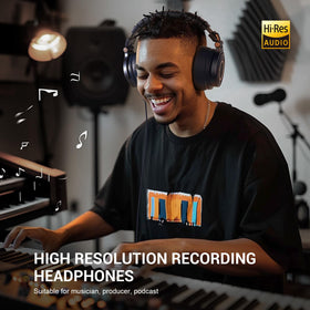 OneOdio Monitor 60 side view showing comfortable over-ear fit for long sessions.