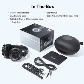 OneOdio Monitor 80 packaging and accessories including cables and adapter