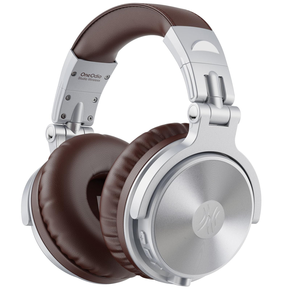 OneOdio front view of silver Studio Wireless Pro C showing sleek fascia and branding, stylish look