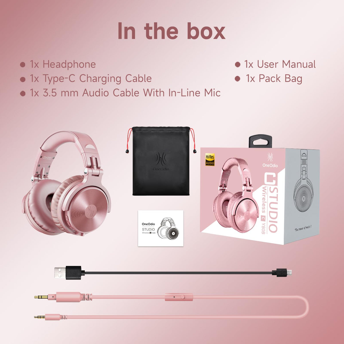 OneOdio rose gold headphones worn in lifestyle scene showing stylish look and everyday use benefit