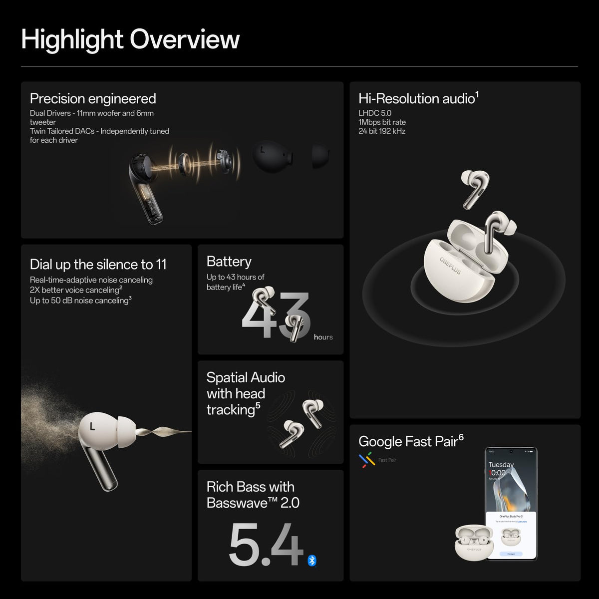 OnePlus Buds Pro 3 earbuds closeup showing sleek in-ear design.