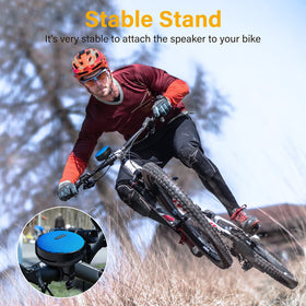 Onforu speaker mounted on a bike handlebar for secure music on rides