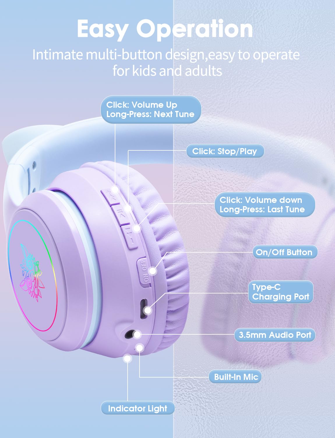 Child using ONITOON headphones with tablet for learning and entertainment