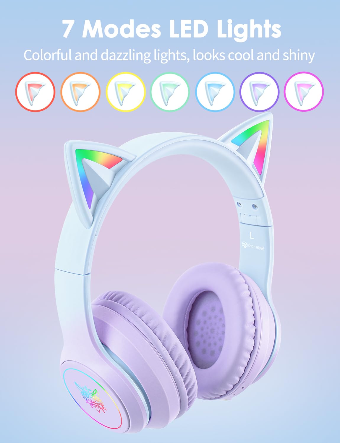 ONITOON headphones LED lights pulsing to music, enhances visual play experience