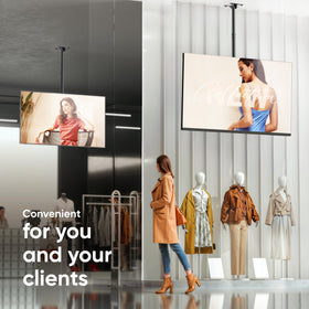 ONKRON N1L-B full motion design provides space-saving solution above seating.