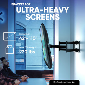 ONKRON heavy-duty arm extends to 40.5 inches for clear viewing from any room.