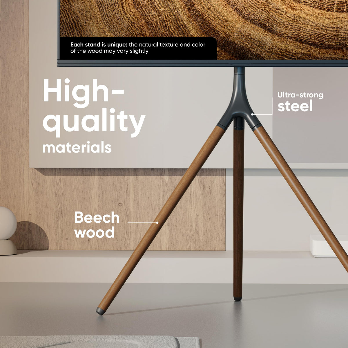 ONKRON easel stand includes cable clips for tidy cords.