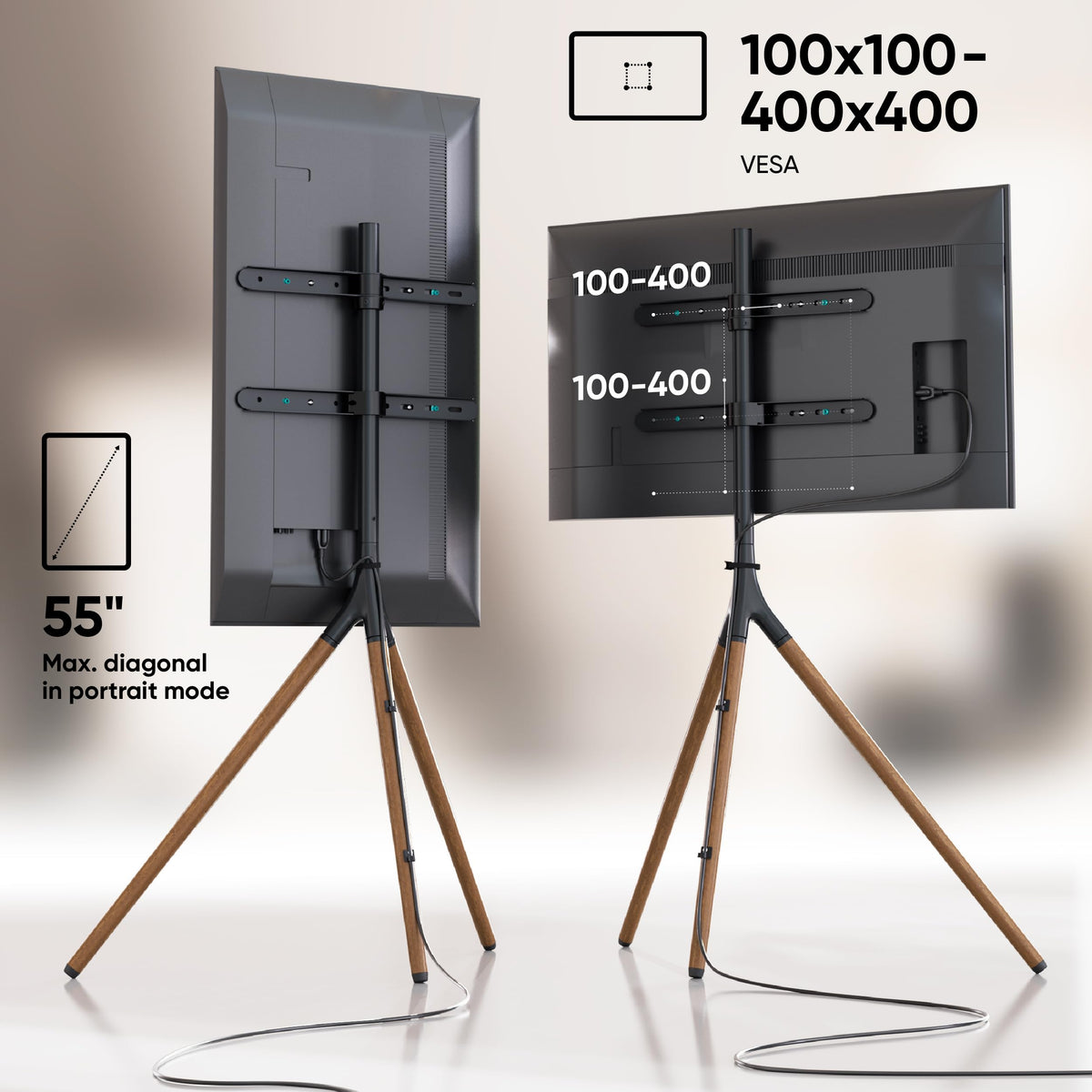 ONKRON easel stand height adjusts from 32.6 to 52.5 inches.