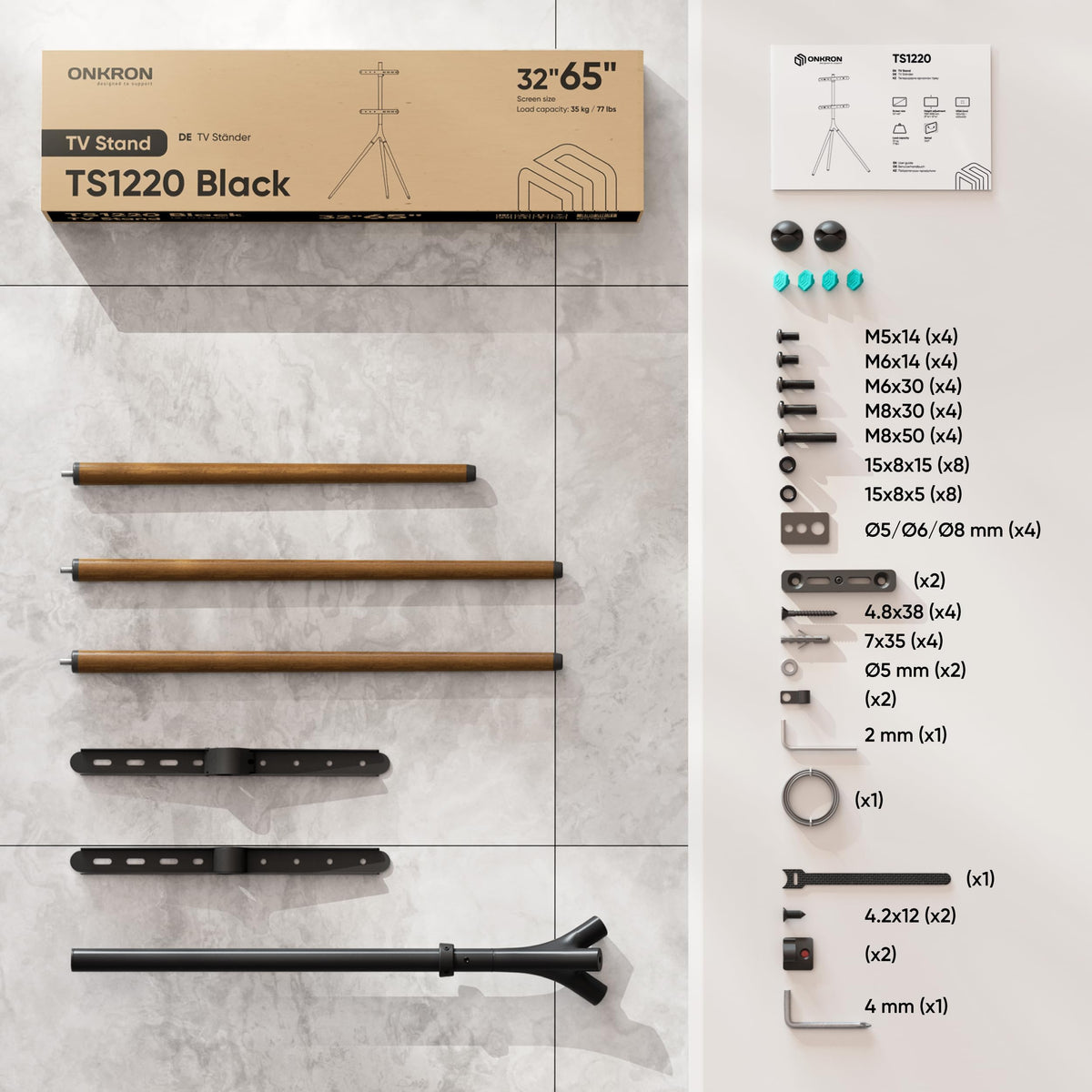 ONKRON easel stand packaged with protective features.