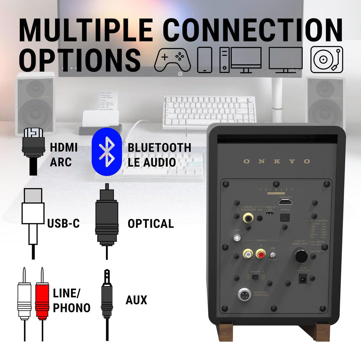 Onkyo GX-10DB optical input for high-quality digital connection.