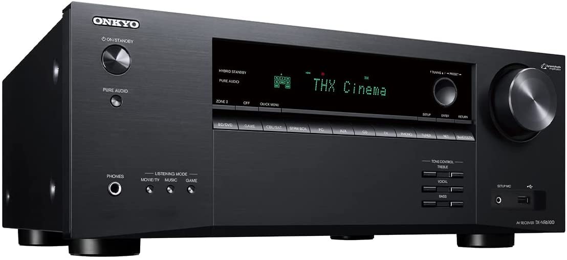 Onkyo TX-NR6100 back panel with HDMI inputs for 8K/4K connectivity.