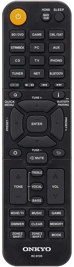 Onkyo TX-NR6100 remote and zone-2 setup for multi-room listening.