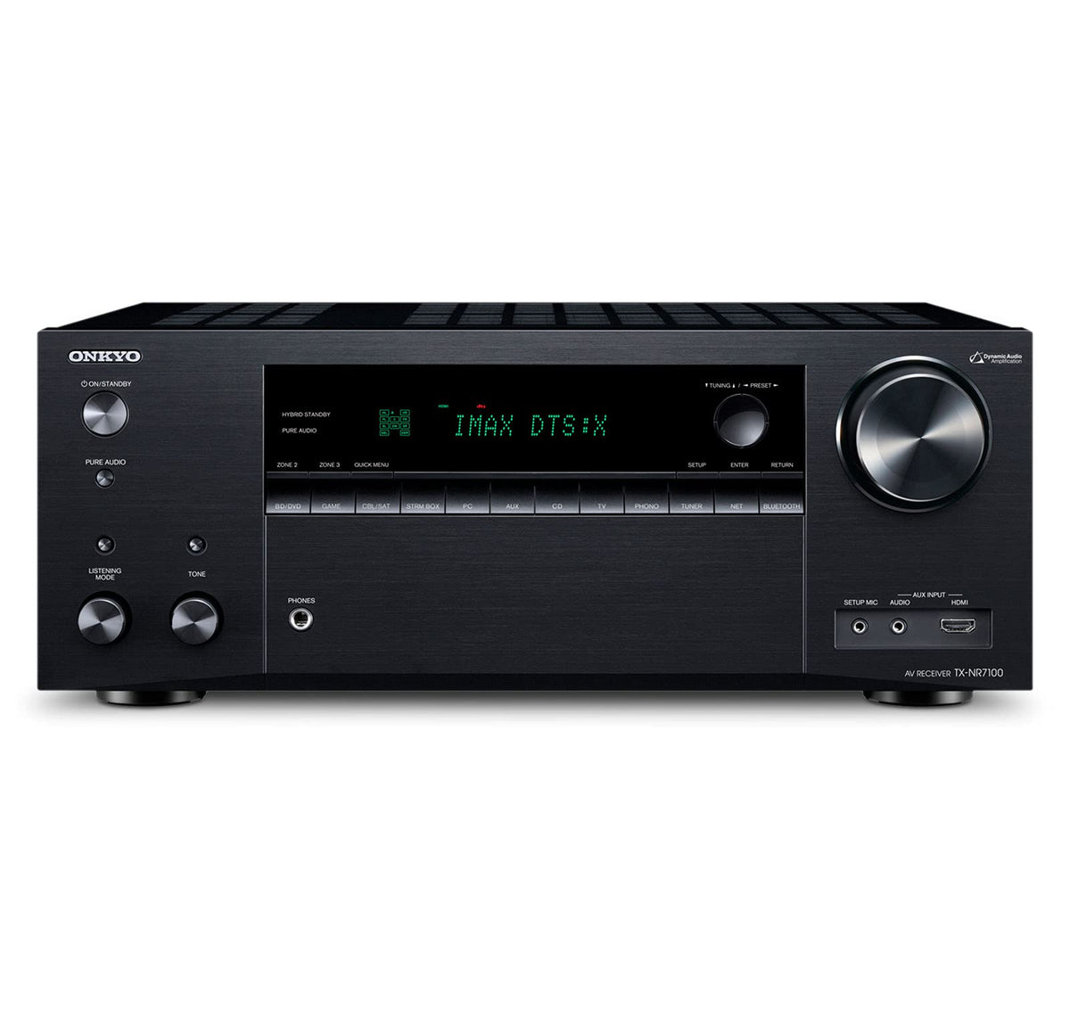 Onkyo TX-NR7100 front panel with THX badge for cinematic setup