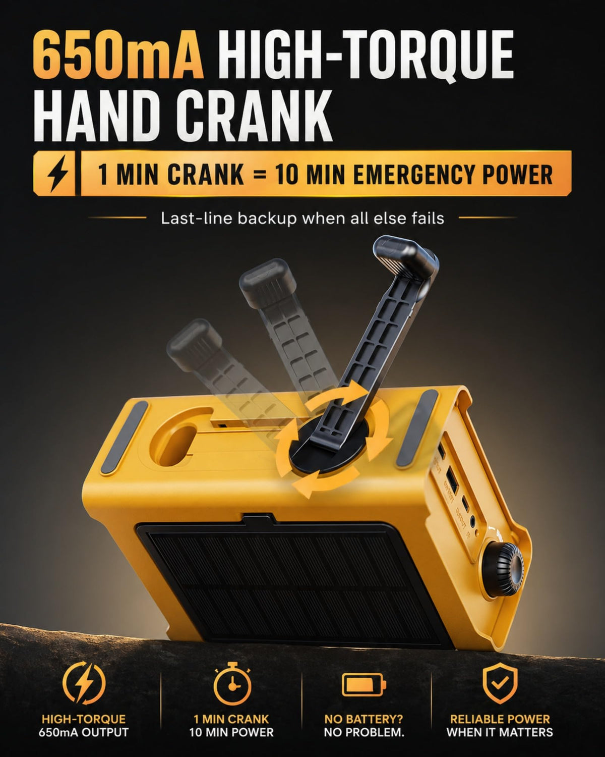 OnLyee hand crank being turned to generate power without electricity