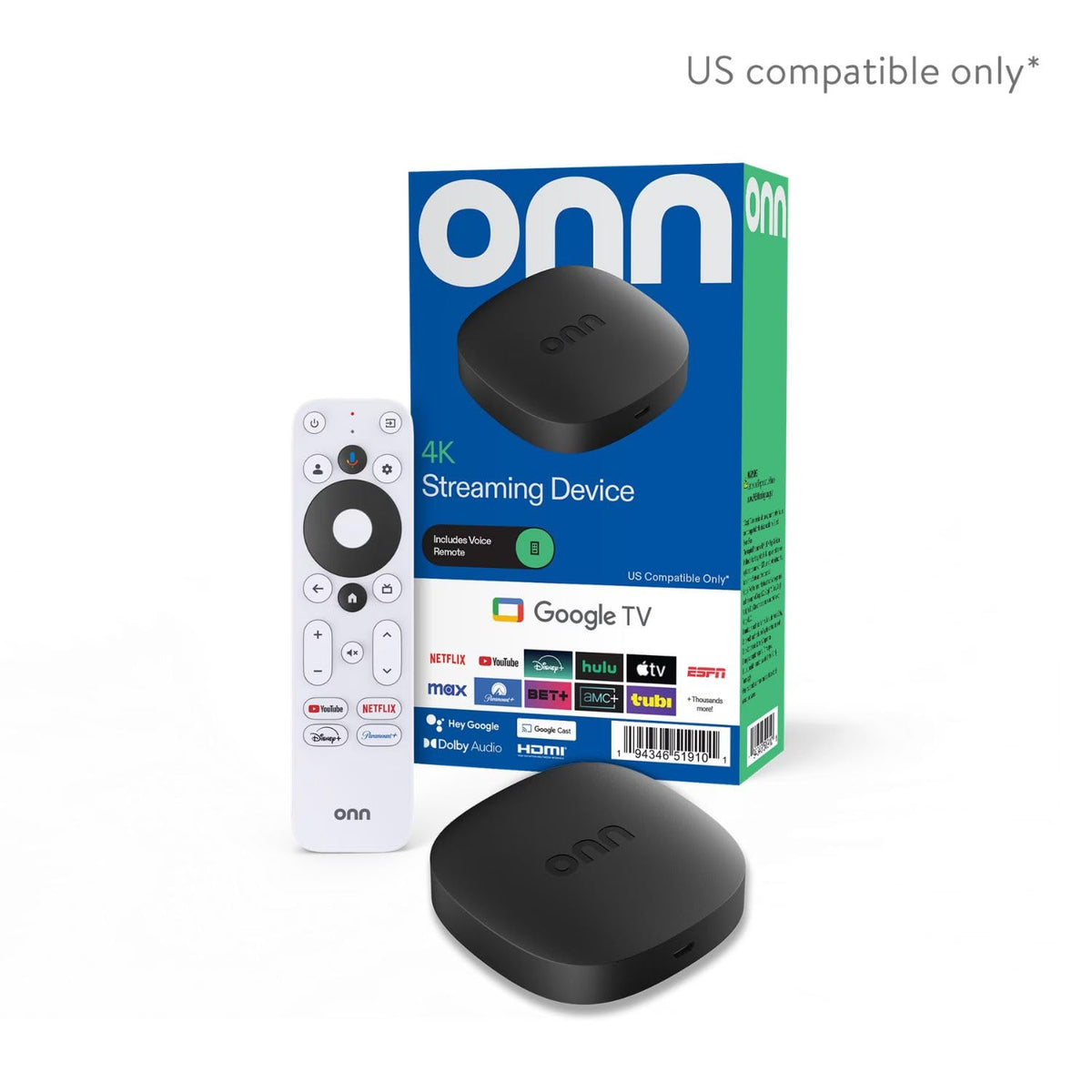 onn. branded voice remote closeup, enabling fast hands-free searches