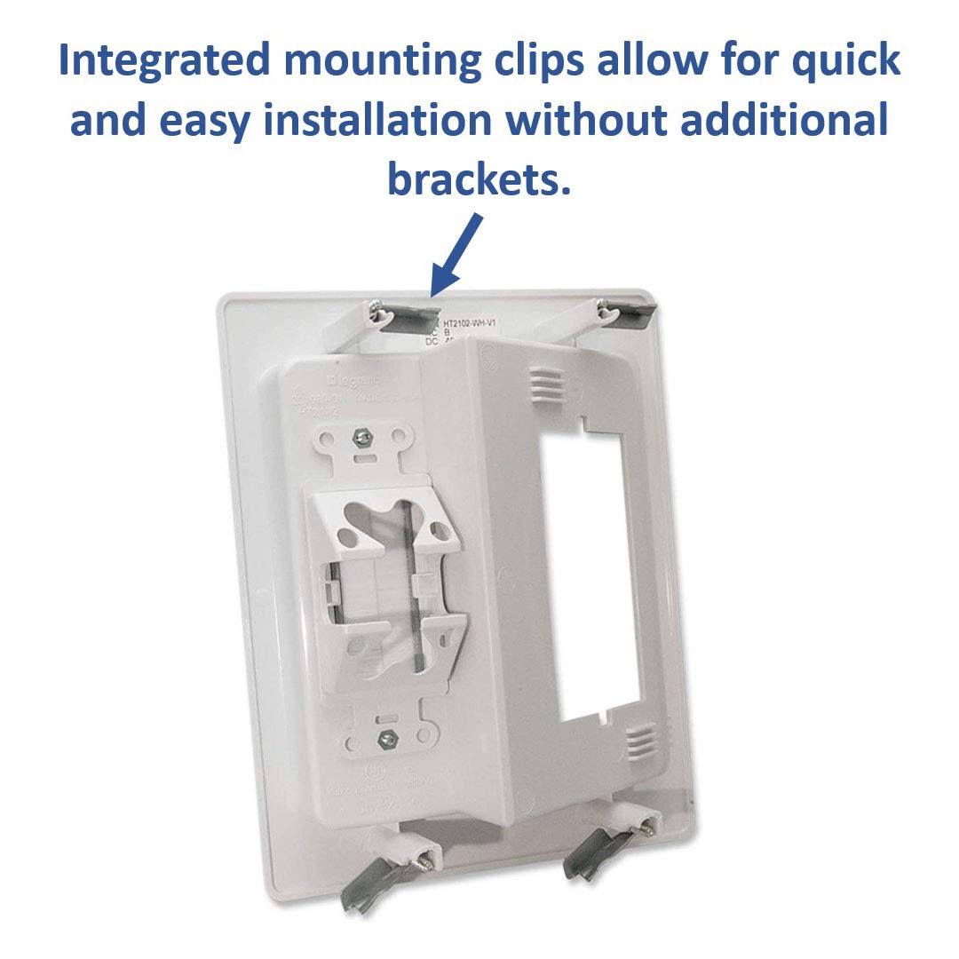 On-Q cable access strap organizing excess cords behind the wall