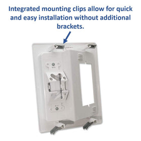 On-Q cable access strap organizing excess cords behind the wall