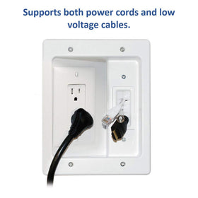 On-Q in-wall box side view displaying built-in cord storage