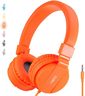 ONTA front view orange headphones showing kid-friendly design and secure fit