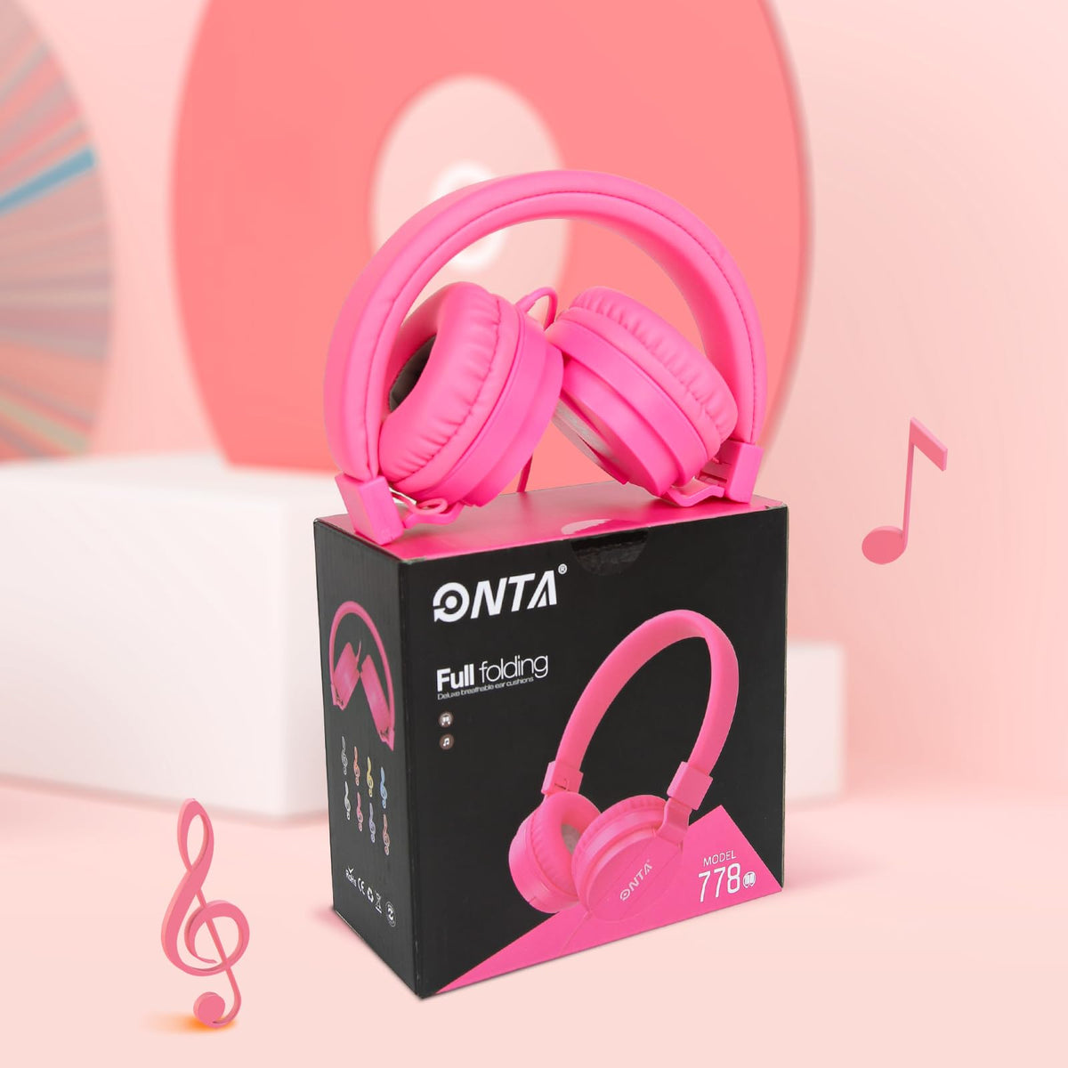 ONTA Kids Headphones pink adjustable headband fits growing kids.
