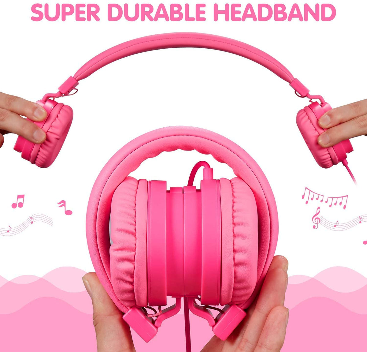 ONTA Kids Headphones pink reinforced connectors for durability.